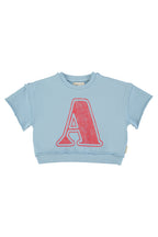 Piupiuchick short sleeve sweatshirt | blue w/ "A" print