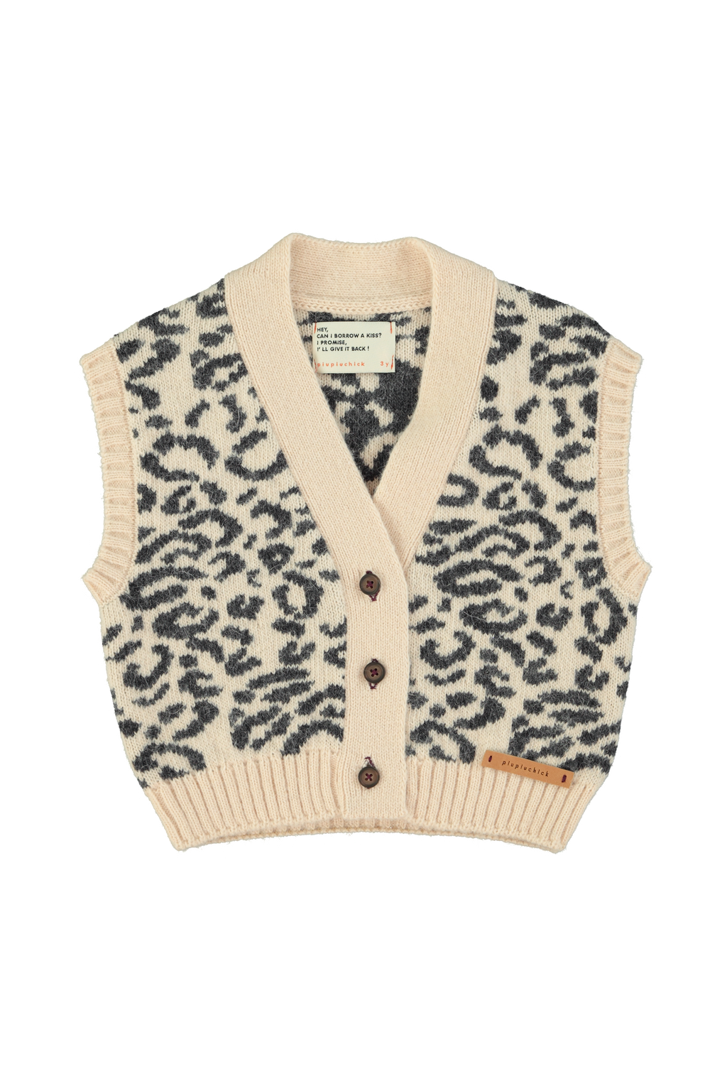 Piupiuchick knitted waistcoat | light pink w/ black animal print