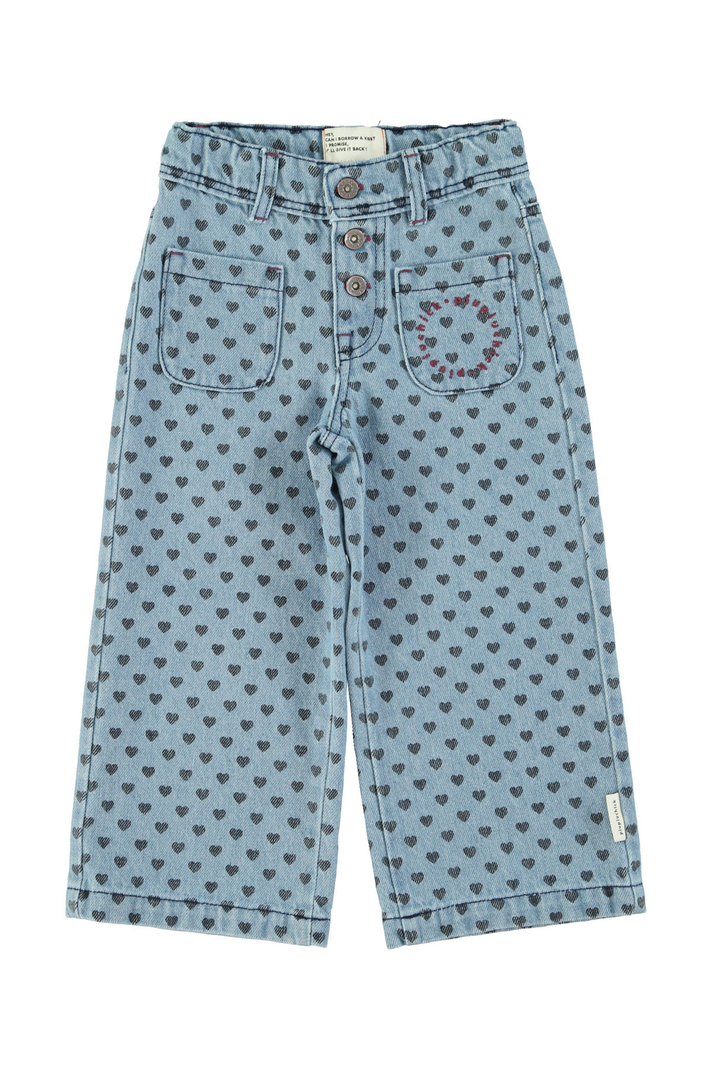Piupiuchick flare trousers | Washed blue denim w/ black hearts