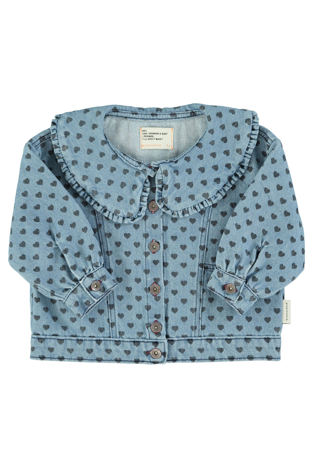 Piupiuchick jacket | washed blue denim w/ black hearts