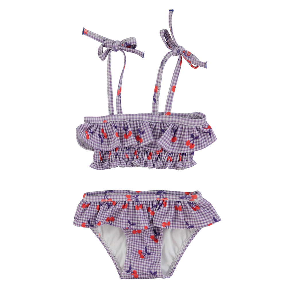 Piupiuchick bikini | purple & white checkered w/ cherries