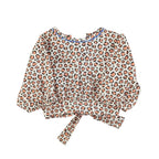Piupiuchick cropped blouse w/ baloon sleeves  | ecru w/ animal print