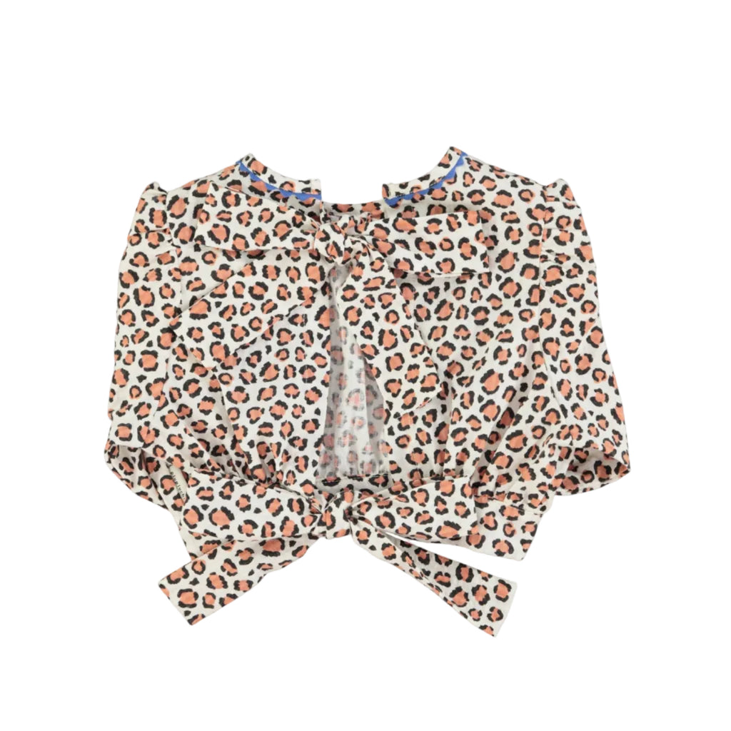 Piupiuchick cropped blouse w/ baloon sleeves  | ecru w/ animal print