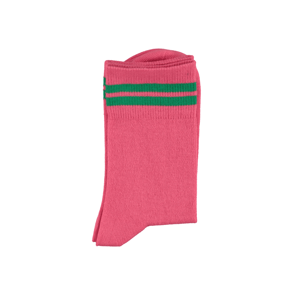 Piupiuchick short socks | pink w/ green stripes