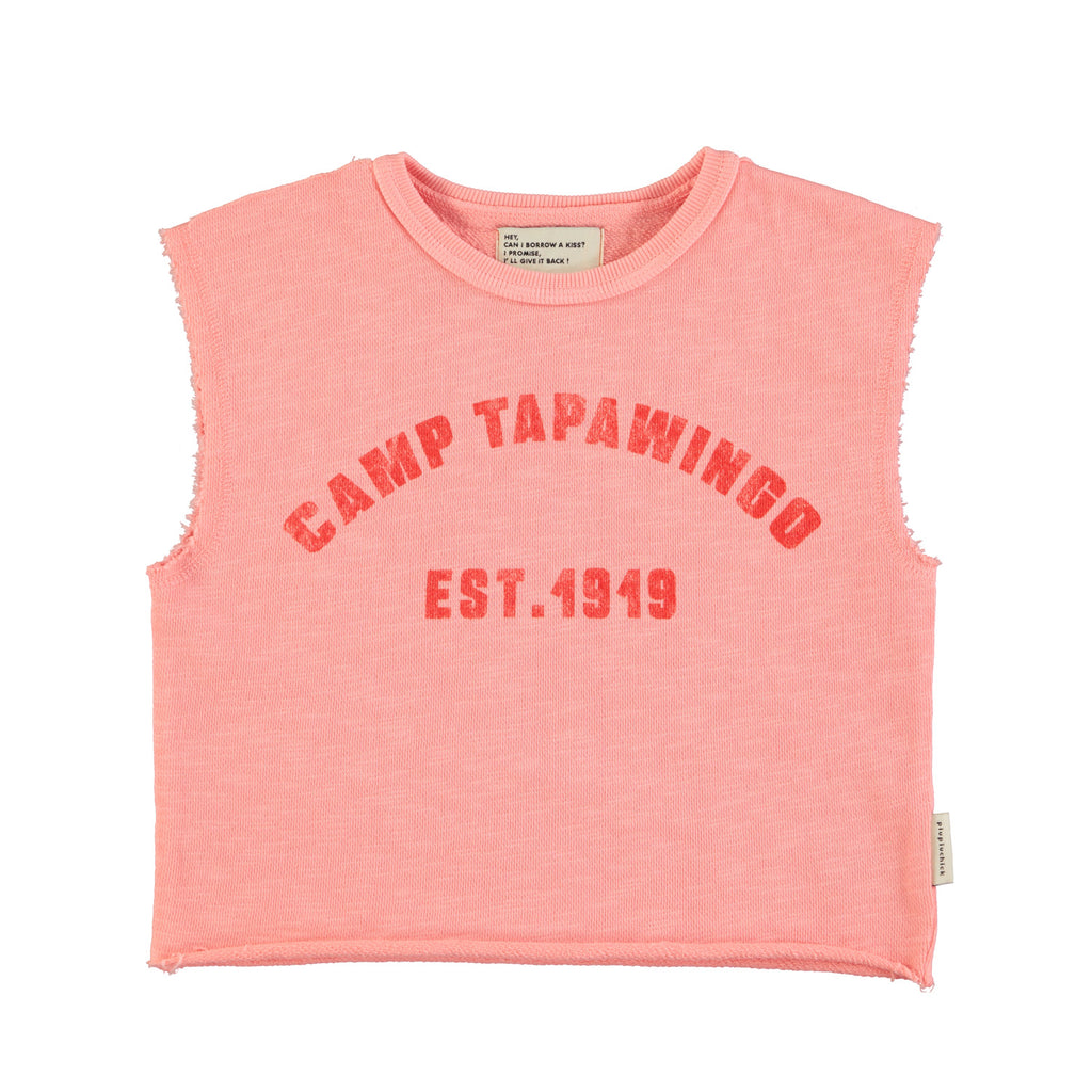 Piupiuchick sleeveless t´shirt | pink w/ "camp tapawingo" print