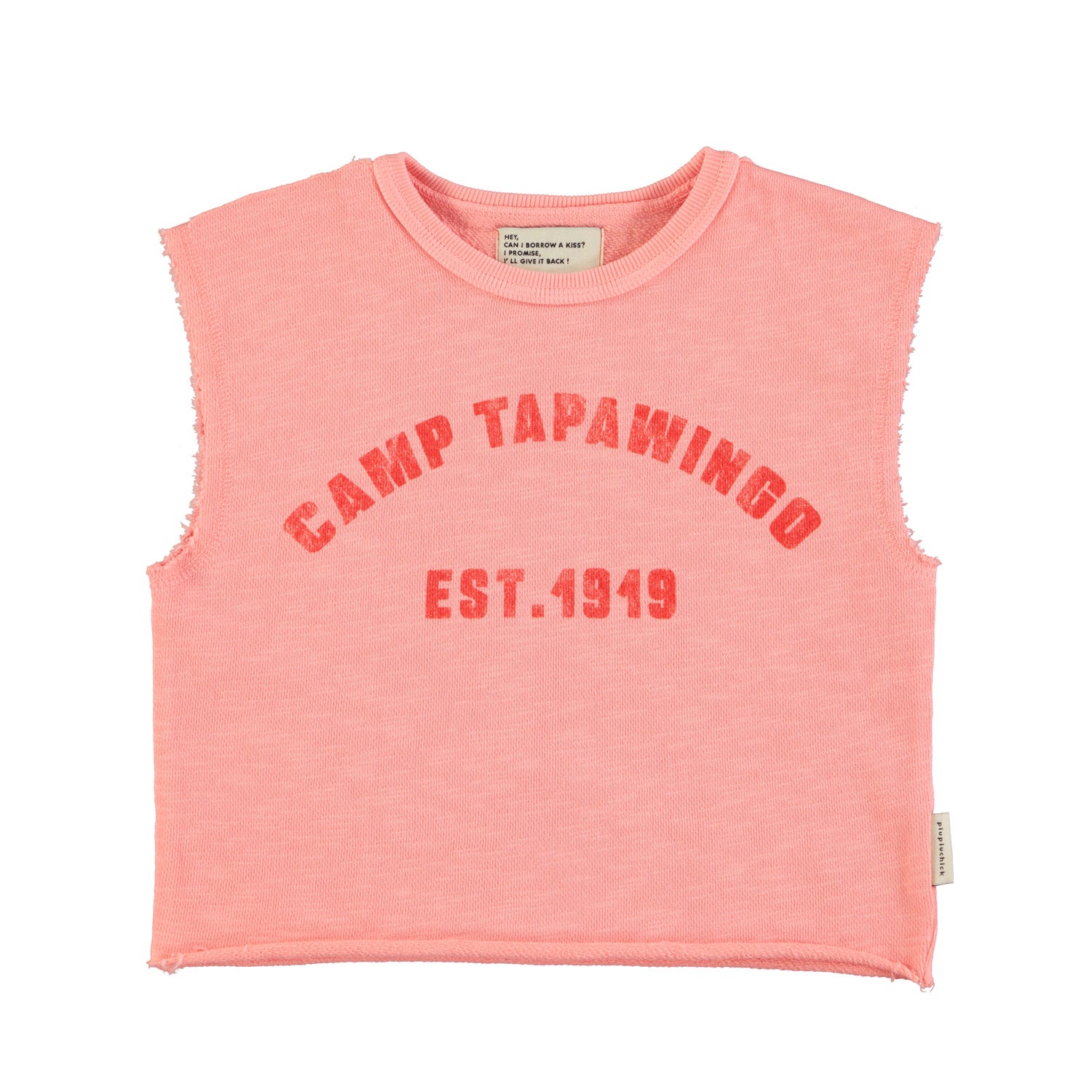 Piupiuchick sleeveless t´shirt | pink w/ "camp tapawingo" print