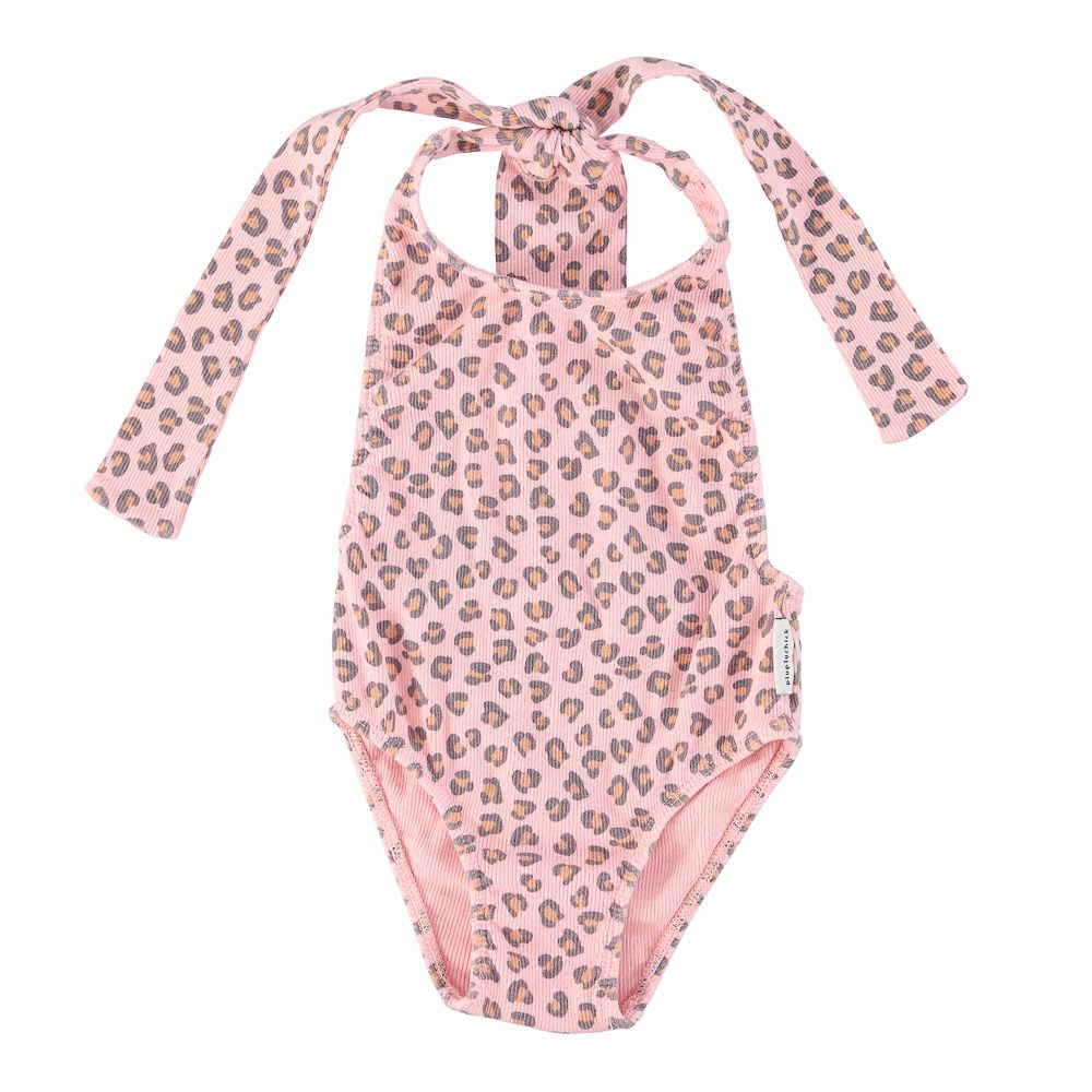 Piupiuchick swimsuit w/ back bow | light pink w/ animal print