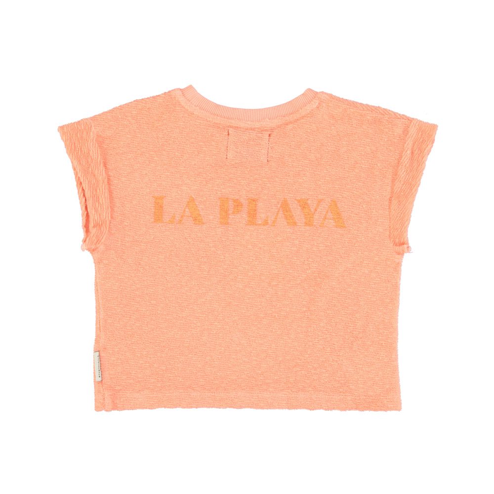 Piupiuchick t´shirt | coral w/ "la playa" print
