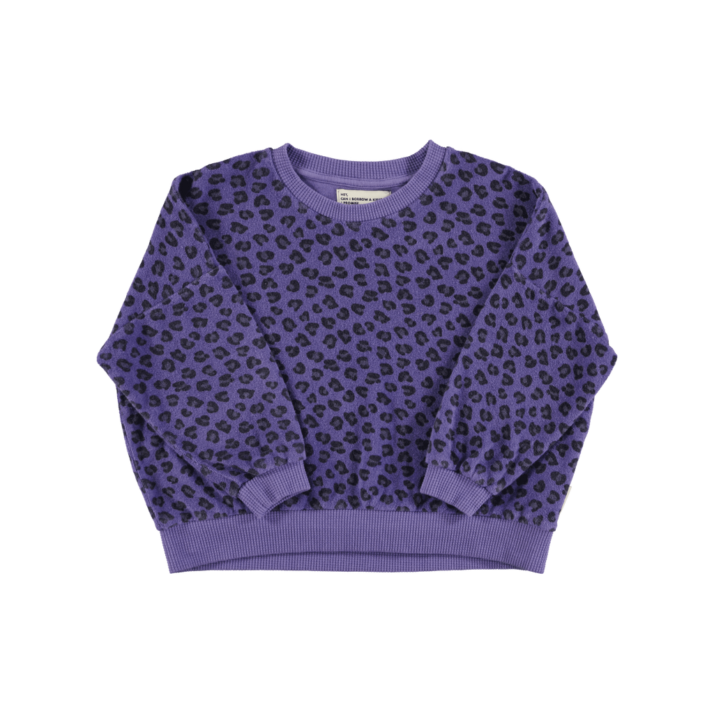 Piupiuchick terry cotton sweatshirt | purple w/ animal print