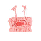 Piupiuchick top w/ straps | pink w/ lips print
