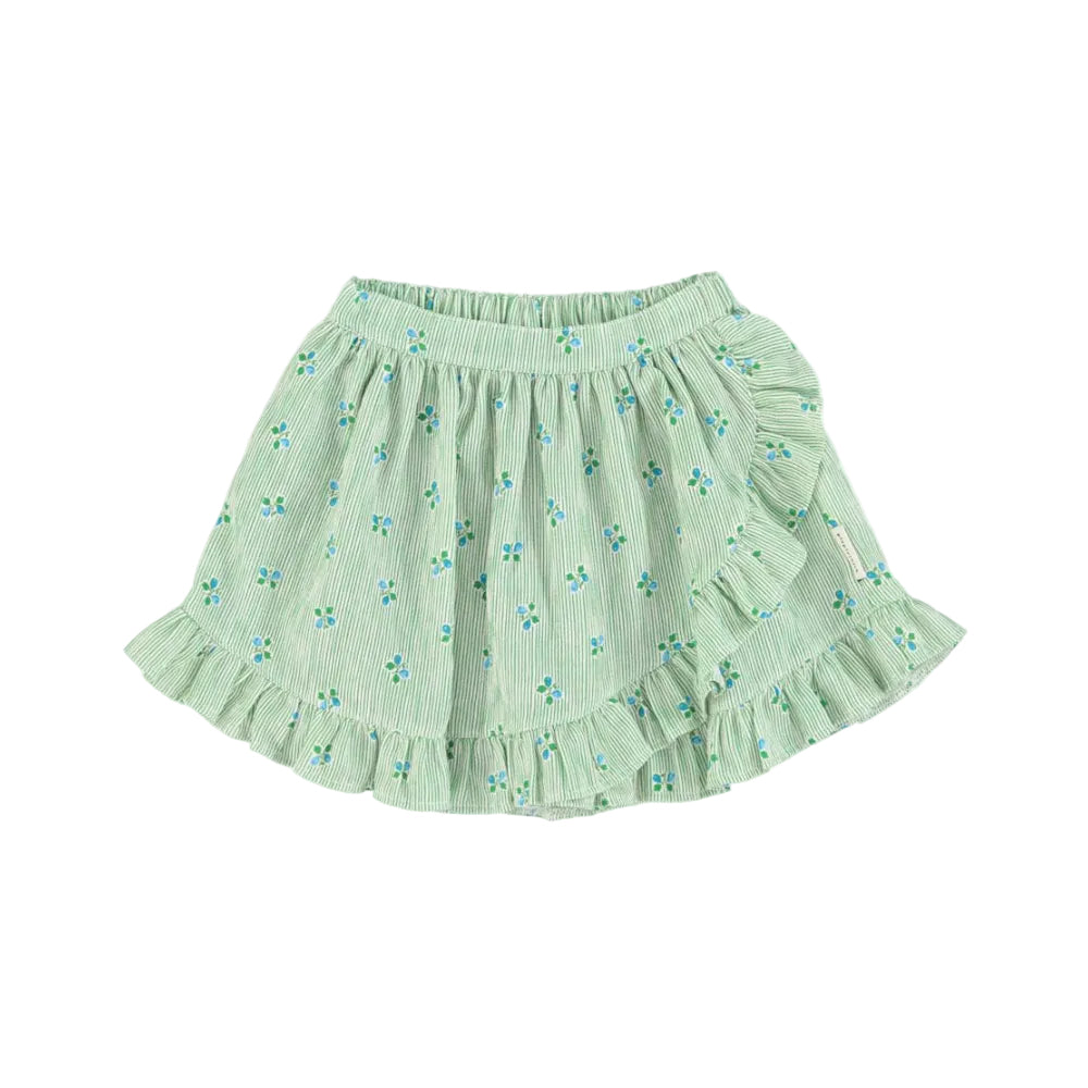 Piupiuchick short skirt w/ ruffles | green stripes w/ little flowers