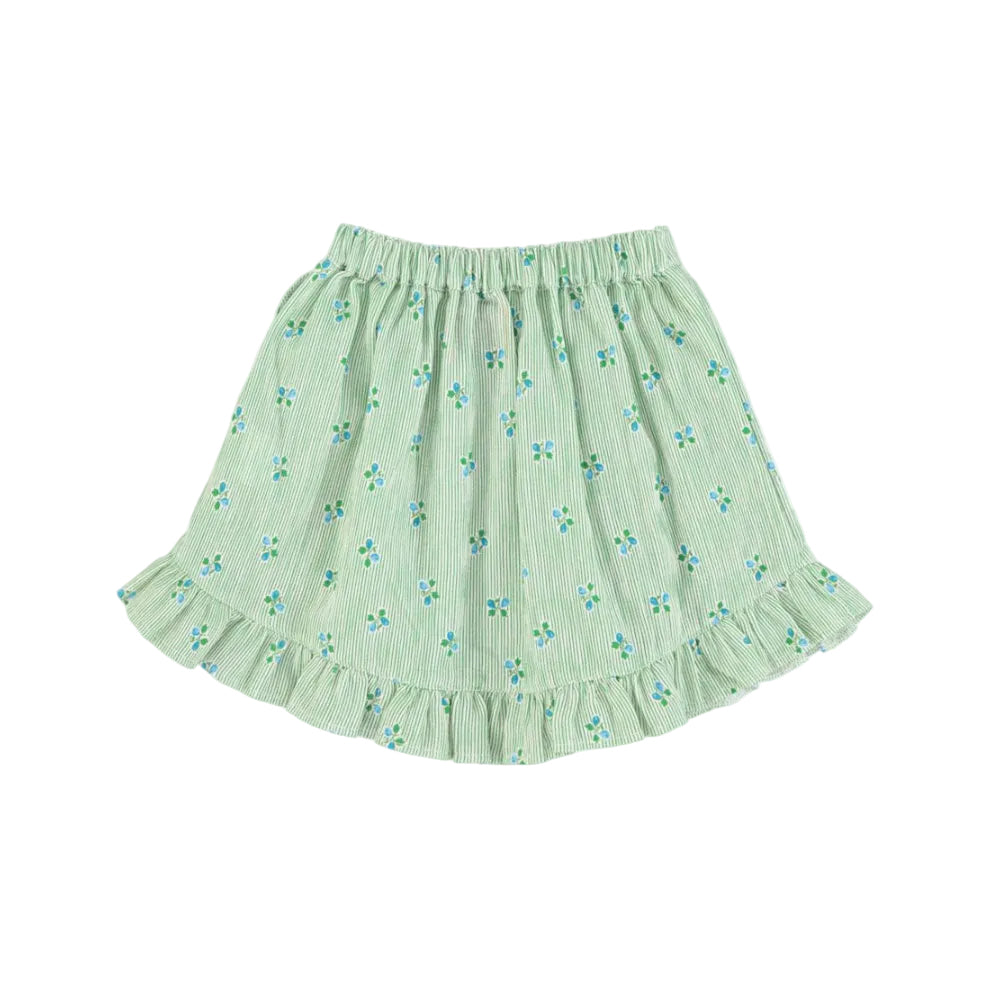 Piupiuchick short skirt w/ ruffles | green stripes w/ little flowers