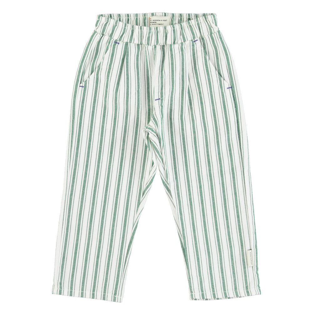 Piupiuchick unisex trousers | white w/ large green stripes
