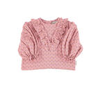 Piupiuchick blouse w/ v-neck ruffles on chest | pink w/ little flowers
