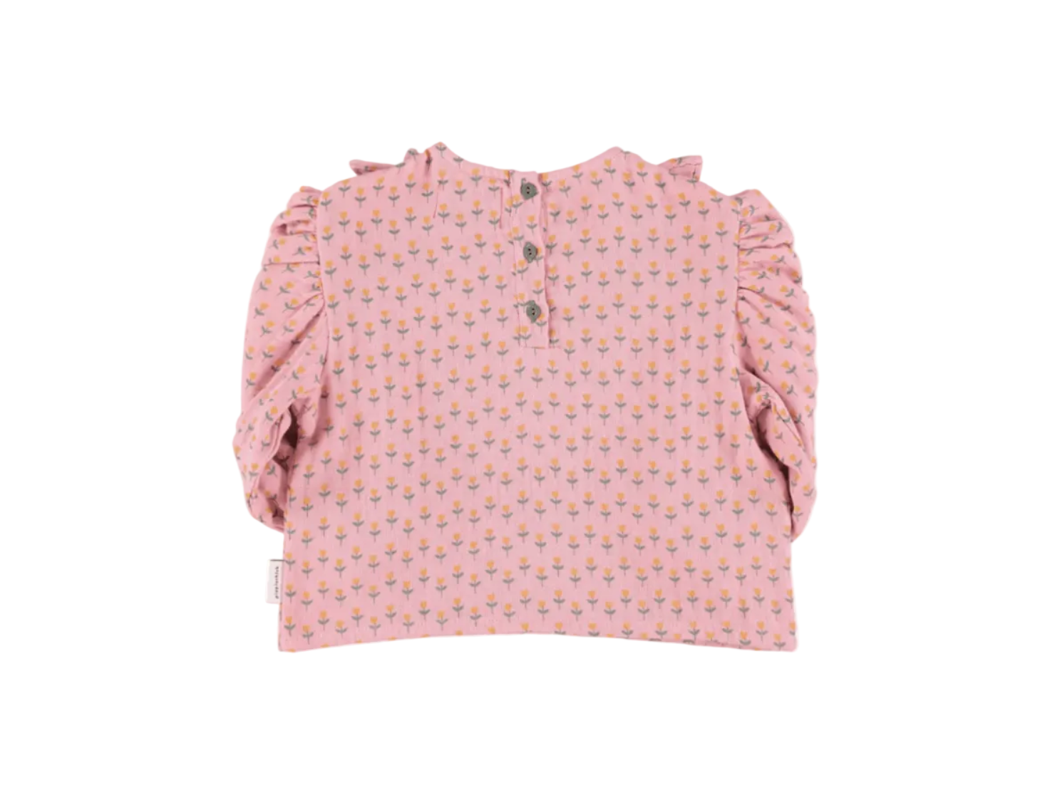 Piupiuchick blouse w/ v-neck ruffles on chest | pink w/ little flowers