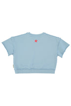 Piupiuchick short sleeve sweatshirt | blue w/ "A" print