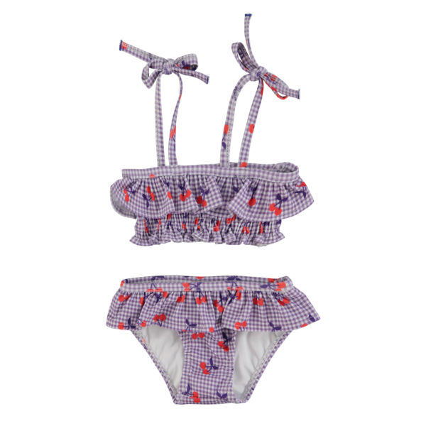 Piupiuchick bikini | purple & white checkered w/ cherries